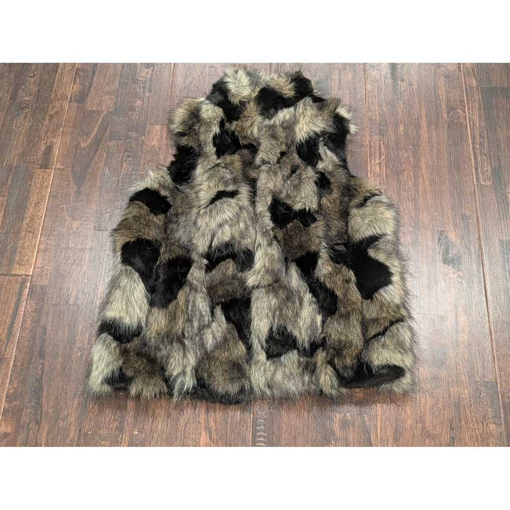 INC International Concepts Faux Fur Vest Womens Small Black Brown Knit Back